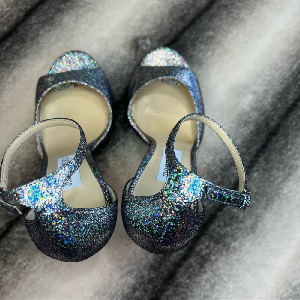 Jimmy Choo Pattie 130 Multi Hologram Leather Platform Sandal Heels - Picture 5 of 11